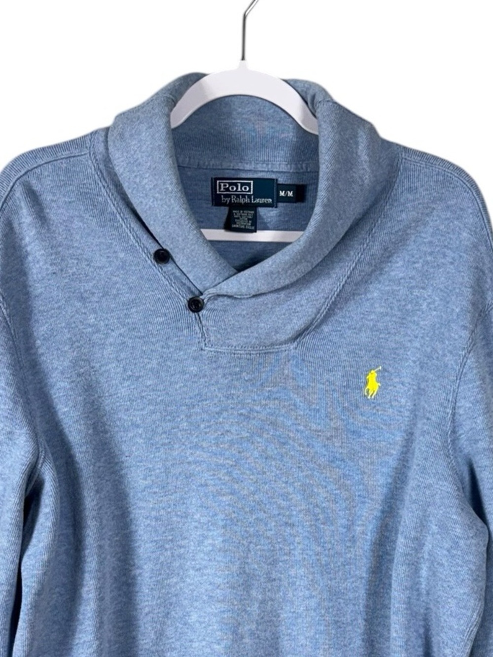 Vintage Polo Ralph Lauren Shawl Collar Pullover Shirt Medium Preppy Powder Blue - Picture 2 of 7